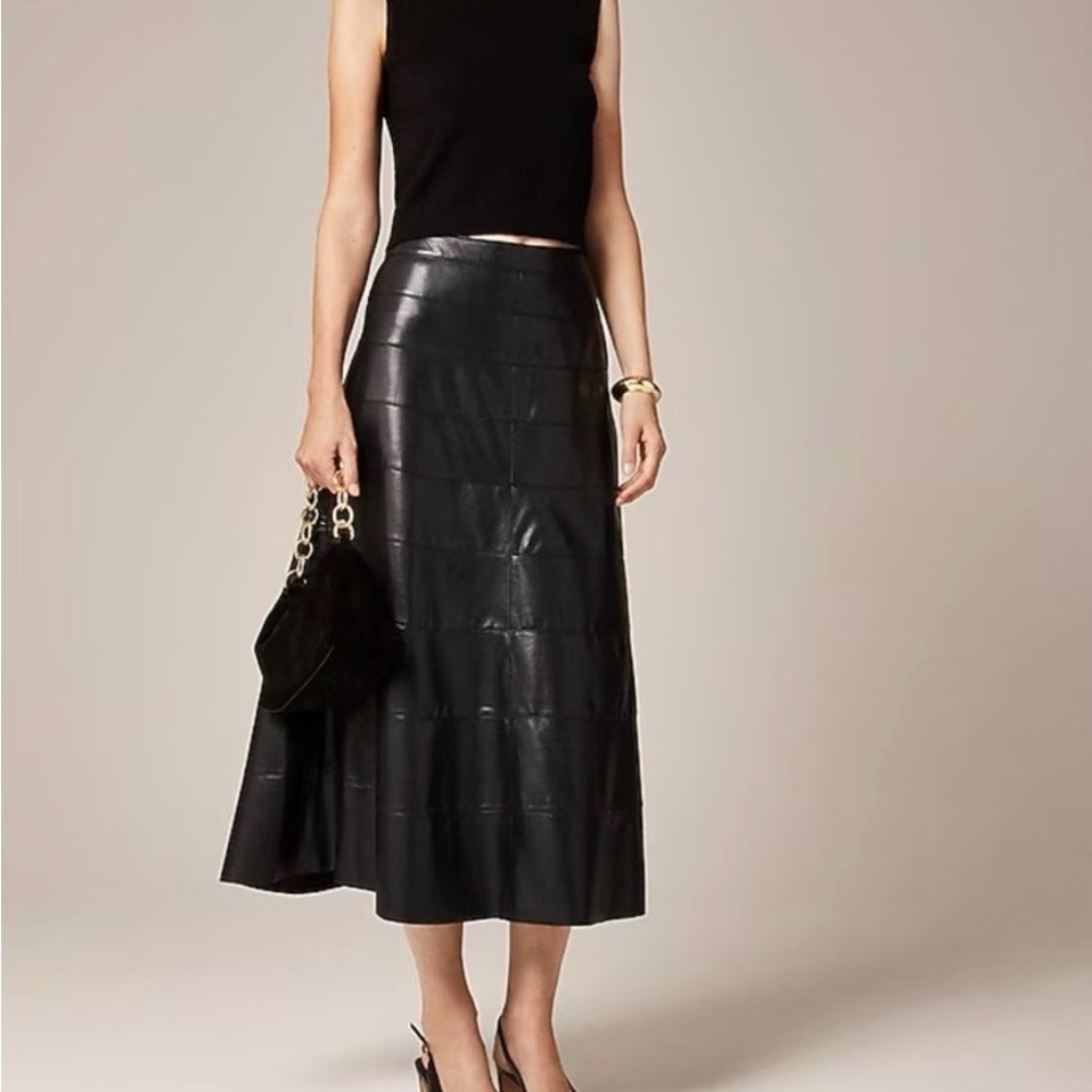 J Crew Seamed Faux Leather skirt size 2. Midi length